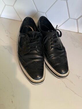 Prada Black Leather Brogue Oxfords